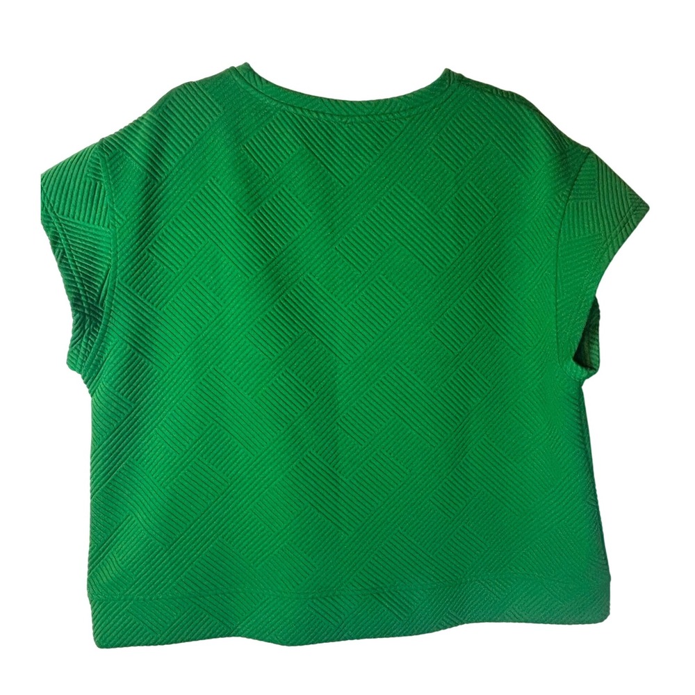 SEE AND BE SEEN Textured Geometric Knit Top Short Sleeve Crew Neck Green Medium - Picture 6 of 6